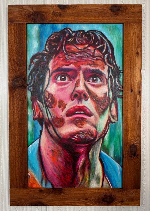 Framed Original Artwork - Ash Williams - Evil Dead, Oil Pastel, Horror, 80s