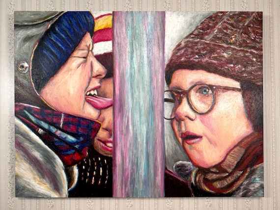 Triple Dog Dare - Original Artwork on Wood Panel - A Christmas Story, Oil Pastel, Ralphie, Schwartz, Flick, 80s