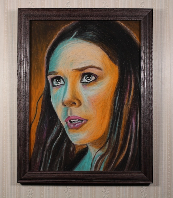 Framed Original Artwork - Wanda Maximoff - Oil Pastel, Handmade, Marvel, Avengers, Wandavision