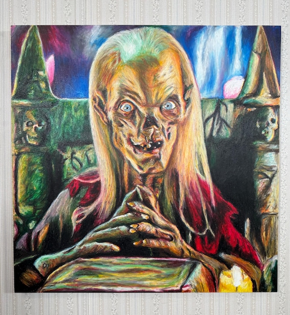 The Crypt Keeper, Original Artwork on Wood Panel - Oil Pastel, Tales from the Crypt, Nostalgic, Horror
