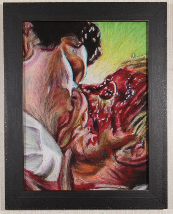Framed Original Artwork - Rachel and Louis Creed - Pet Semetary, Oil Pastel, Horror Art, Stephen King, 80s, Dark, Goth