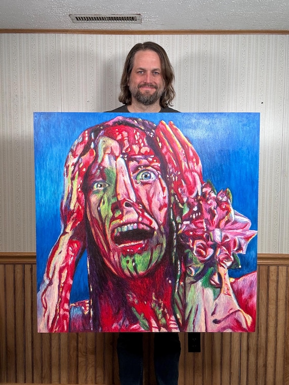 Carrie White - Original Artwork on Wood Panel - Oil Pastel, Horror, Stephen King, Sissy Spacek