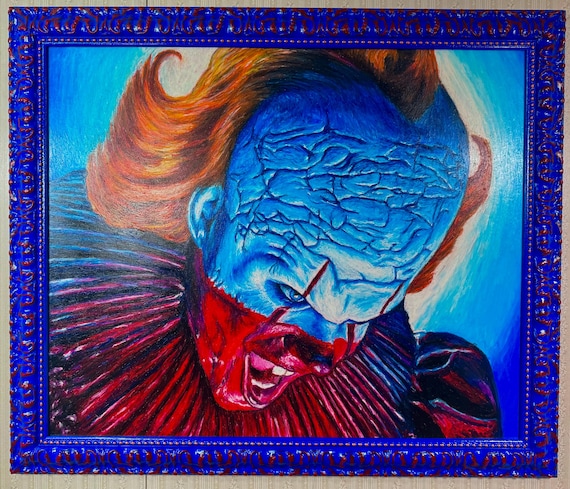 Original Artwork in Hand-Painted Frame - Pennywise - It, Welcome to Derry, Stephen King, Horror