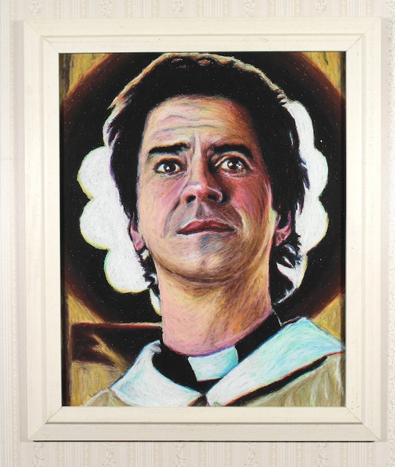 Framed Original Artwork - Father Paul Hill - Oil Pastel, Midnight Mass, Hamish Linklater, Horror, Scary