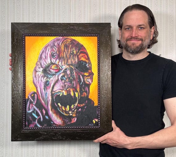 Jason Voorhees - Original Artwork in Hand-Painted Frame - Oil Pastel, Friday the 13th, Horror, 80s