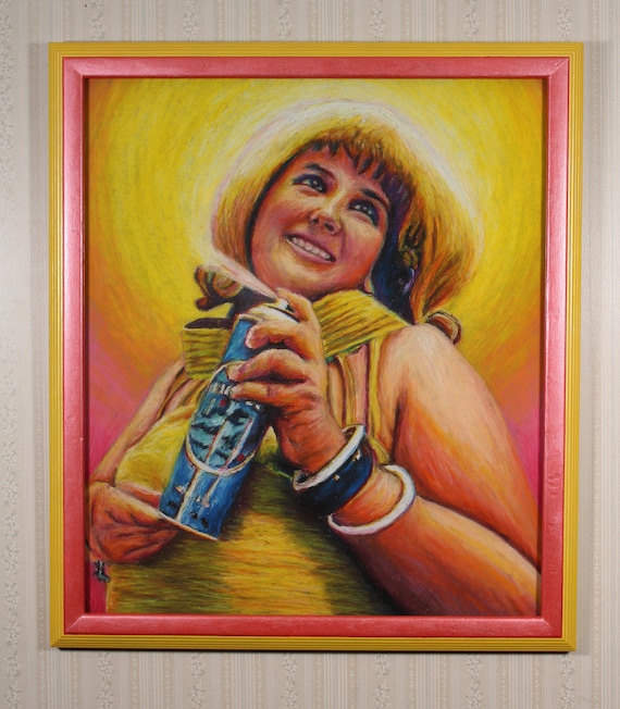 Original Artwork in Hand-Painted Frame - Tracy Turnblad - Hairspray, Oil Pastel, John Waters, Pop Art, Nostalgic