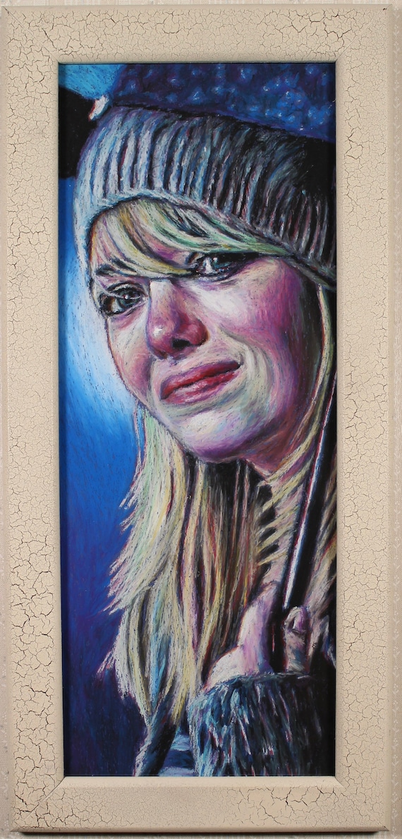 Framed Original Artwork - Gwen Stacy - Spider-Man, Emma Stone, Oil Pastel, Fan Art