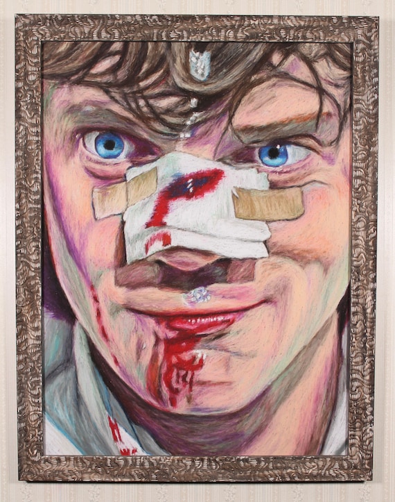 Framed Original Artwork - Alex - Oil Pastel, Clockwork Orange, 70s, Film Art, Stanley Kubrick, Horror, Portrait