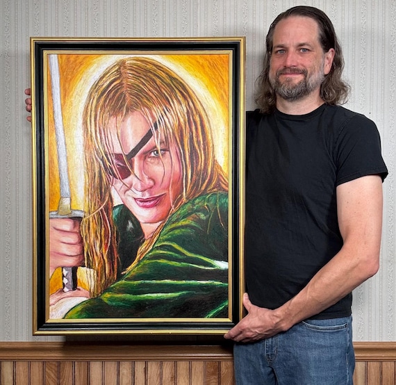 Elle Driver - Original Artwork in Hand-Painted Frame - Kill Bill, Oil Pastel