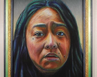 Original Artwork in Hand-Painted Frame - Joy Wang - Oil Pastel, Everything Everywhere All at Once, Stephanie Hsu