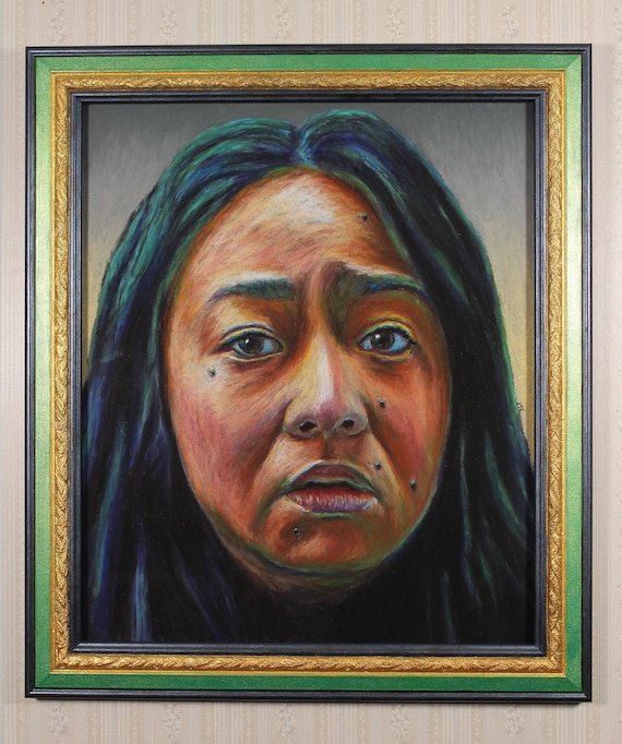 Original Artwork in Hand-Painted Frame - Joy Wang - Oil Pastel, Everything Everywhere All at Once, Stephanie Hsu