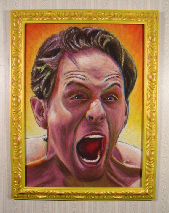 Original Artwork in Hand-Painted Frame - Dennis Reynolds - Oil Pastel, It’s Always Sunny in Philadelphia, Glenn Howerton, Pop Art