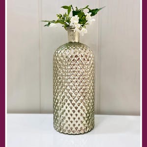 Vaso de flores vintage de vidro mercúrio com lapidação diamante de 12&#39;&#39;, peça central de 12&#39;&#39; de altura | Decoração de casamento | Presente de inauguração de casa | Decoração de casa