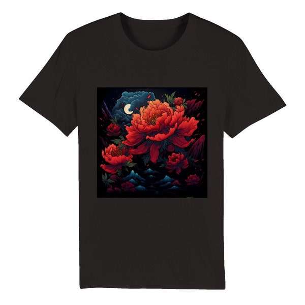 Unisex-T-Shirt Japanische Nacht mit Blumen