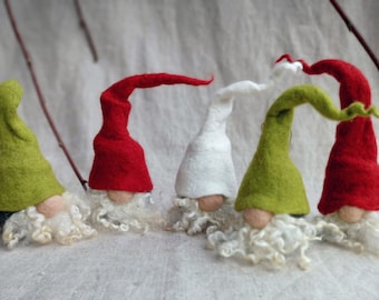 Needle felted gnomes ornaments - Wool felted Christmas ornaments - Waldorf gnomes