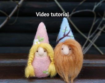 Spring gnomes needle felting tutorial - Needle felting tutorial for beginners - Needle felted gnomes PDF tutorial