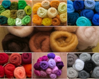 Make Your Own Set - Needle felting wool carded batts - Wet felting wool - Corriedale wool color assortment