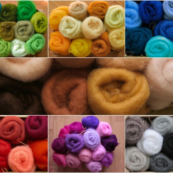 Make Your Own Set - Needle felting wool carded batts - Wet felting wool - Corriedale wool color assortment