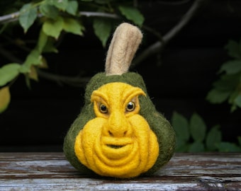 Needle felted pumpkin with face - Waldorf felted fall decoration - Jahreszeitetisch Kurbis - Waldorf nature table