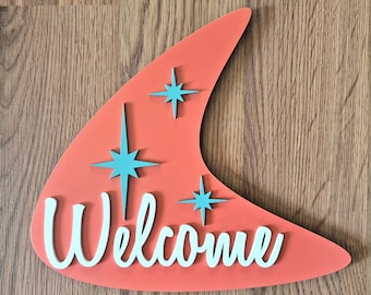 Welcome Sign, Boomerang Mid Century Handcrafted MCM Design for Wall Art