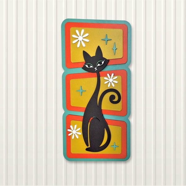 Vintage Inspired Sassy Cat Geometric Retro Sign for Mid Century Modern Wall Décor