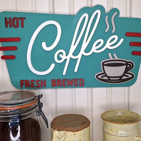 Mid Century Modern Retro Diner Coffee Shop Sign Mid-Century Modern Retro Handcrafted Wall Art MCM