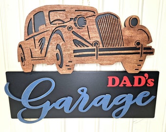 Dads Garage Sign Vintage Mid Century Modern Style Workshop Decor - Fathers Day Gift for Car Lovers