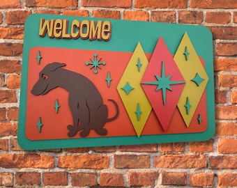 Vintage Inspired Atomic Dog Starburst Retro Sign for Mid Century Modern Wall Décore