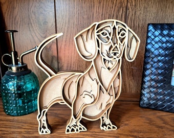 Adorable Dachshund Shelf Sitter Handcrafted Wooden layered Art Decor for Dog Lovers