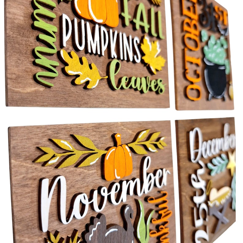 Stackable Sign Tiles Monthly Interchangeable 4.25” Tiles Home Decor Mini Signs Choose One ...