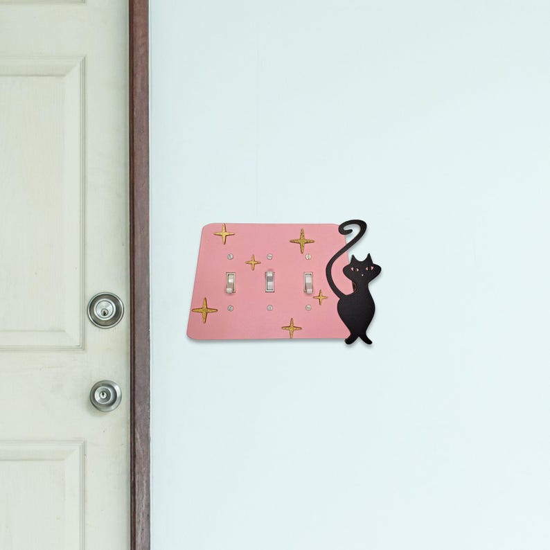 Vintage Midcentury Modern Atomic Cat Light Switch Triple Wall Plate