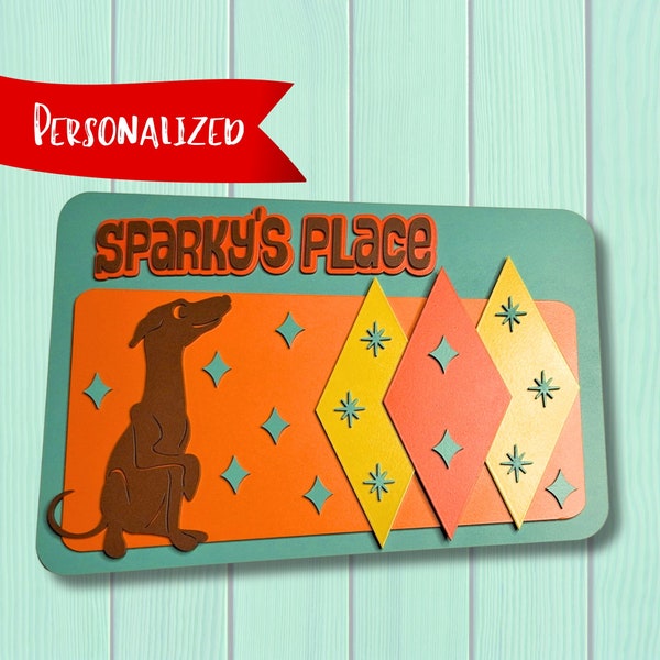 Personalized Vintage Inspired Atomic Dog Starburst Retro Sign for Mid Century Modern Wall Decor