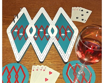 Beautifully Handcrafted Mid-Century Modern Cribbage Board Unique Diamond Retro Style Perfect for any MCM Decor Matching Coasters Available