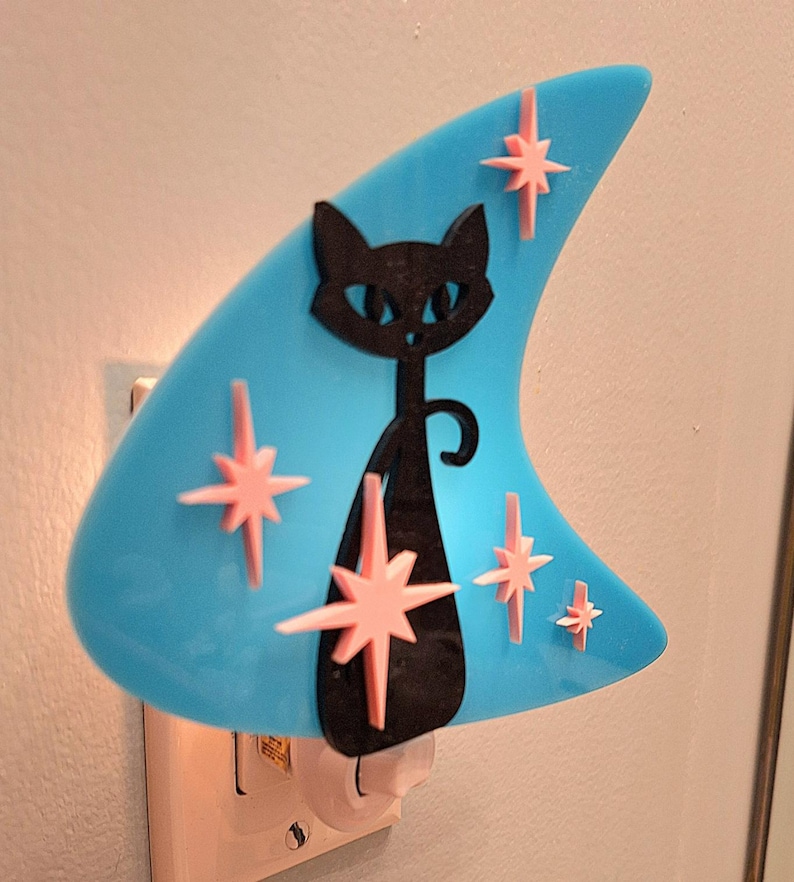 Mid Century Modern Cat Acrylic Night Light MCM - Etsy