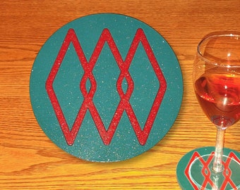 Diamond Coaster Vintage Inspired Mid-Century Modern Laser-Cut hand painted Retro Inlaid Design for Stylish Tabletop Decor Set of 2