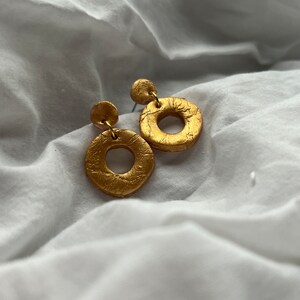 Gilded Luxe Hoops: Handcrafted Gold Foil Texture, Elegant Statement Jewelry, handmade jewelry, gold drop earrings, gold painted, earrings