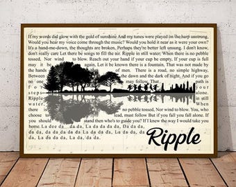 Ripple Song Lyrics With Guitar Design Poster and Canvas, Wall Art Print Decor, Poster (No Frame)