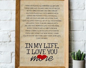 In My Life I Love You More Song Lyrics Poster and Canvas, Music Lyrics Poster and Canvas Wall Art Print  Decor - Poster (No Frame)