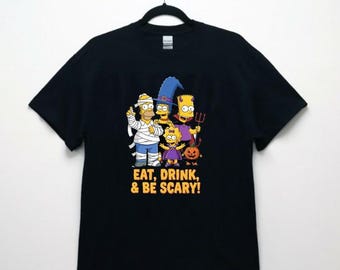 Eat, Drink, and Be Scary Unisex Halloween T-Shirt with Cartoon Characters (Adult, Youth, and Toddler Sizes)