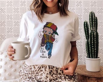 Betty Love and Peace Funny T-Shirt Printed on the Front, Suitable for Men, Women, Youth, and Toddlers.