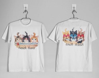Cute Kittens Beach Bums Unisex T Shirt, Printed On Two Sides, Men, Women, Youth And Toddler Shirts, Gift For Cat Lovers