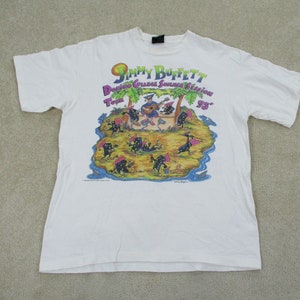 VINTAGE Jimmy Buffett Shirt Adult   White Domino College Concert Mens Printed in USA reprint