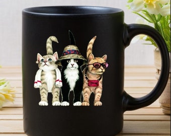Three Cute Cats Mug, Funny Mugs Three Beach Bums Coffee Mug, Cat Lover Mug, Coffee Mug Tea Cup