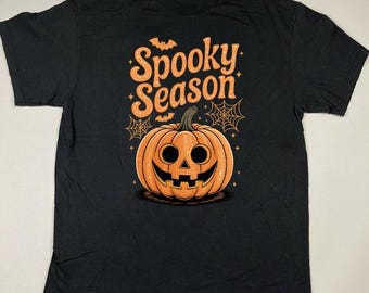 Halloween Unisex T-Shirt for Adults, Youth, and Toddlers, Spooky Jack O'Lantern, Spider Web, and Bat Design,