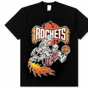 Maglietta unisex Basketball Rockets, maglietta Rockets per uomo e donna, maglietta nera divertente, regalo per i fan, ristampa