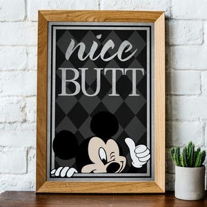 Funny Cartoon Nice Butt Poster Canvas – Cute Character Wall Art, Black and White Plaid Bathroom Decor (Unframed Poster)