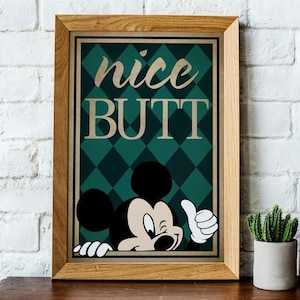 Vintage  Nice Butt Green Plaid Poster Canvas, Funny Bathroom Wall Art, Cute Cartoon Character Home Decor (Unframed Poster)