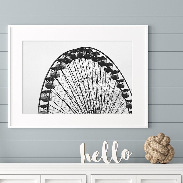 X Fine Art Photo ~ Ferris Wheel ~ Photography Prints Original Artwork ~ Romantic B&W Image ~ Berlin Amusement Park SpreePark ~ Office Decor