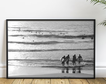 Photo Print of Surfers ~ Black & White Beach Photo ~ Photography Print for Living Room, Bedroom or Office ~ Original Artwork ~ Beach Lovers