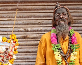 In Sense ~ Photographic Art Print ~ Original Artwork ~ Indian Man Portraiture ~ Travel Photography ~ Yellow Wall Art Fine Art Photo Incense